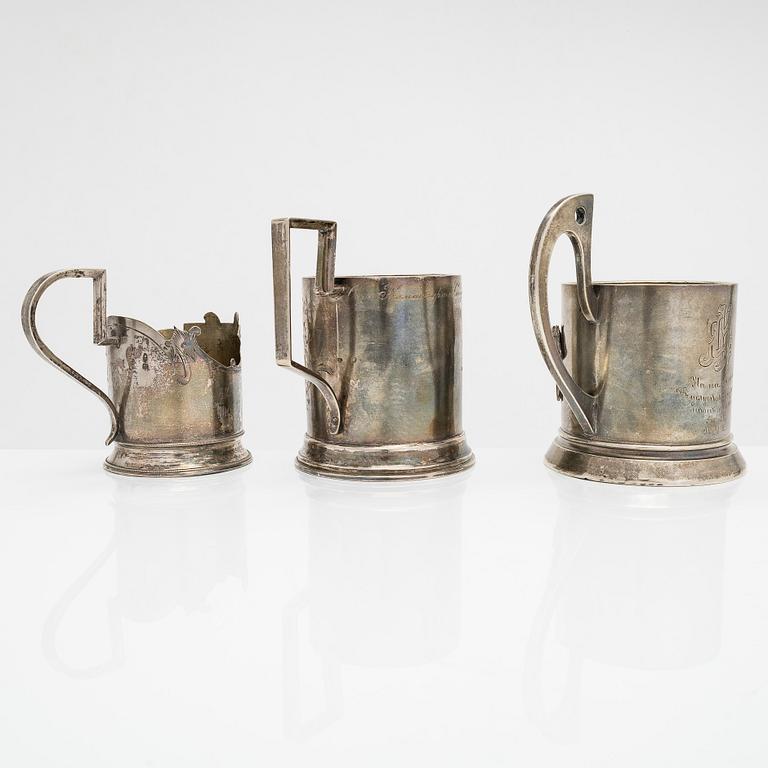 Three silver tea glass holder, Moscow 1908 - 1917.