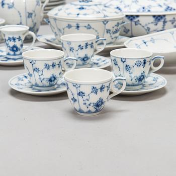 A 73-piece 'Blue Fluted Plain' porcelain tableware set, Copenhagen, Denmark, mostly 1940s-60s.