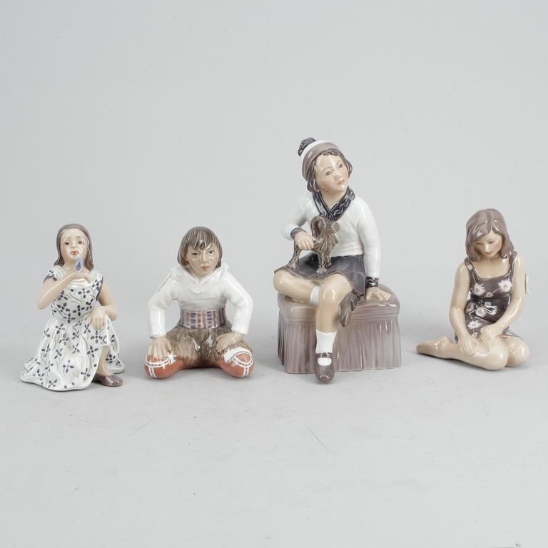FIGURINER, 4 st, porslin, Dahl Jensen, Danmark.