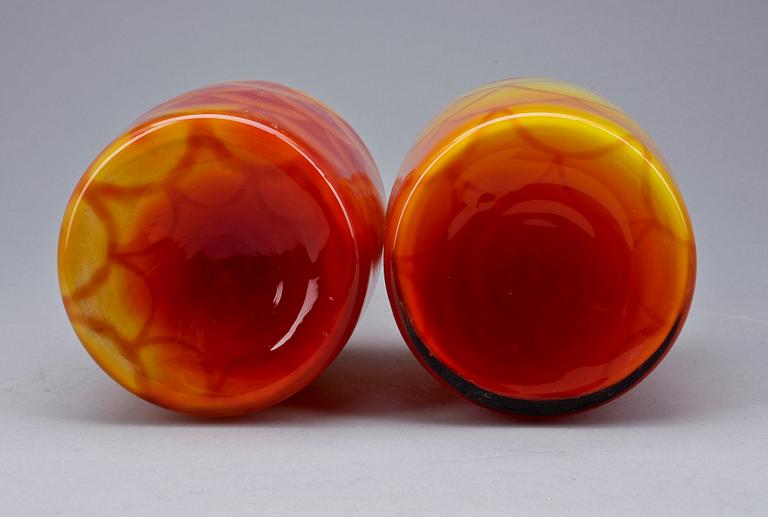 FLASKOR, ett par, glas, Elme glasbruk, 60-70-tal.