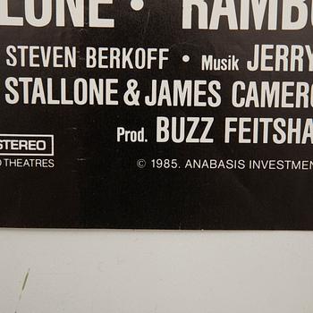 Film poster Sylvester Stallone "Rambo First Blood II" 1985.