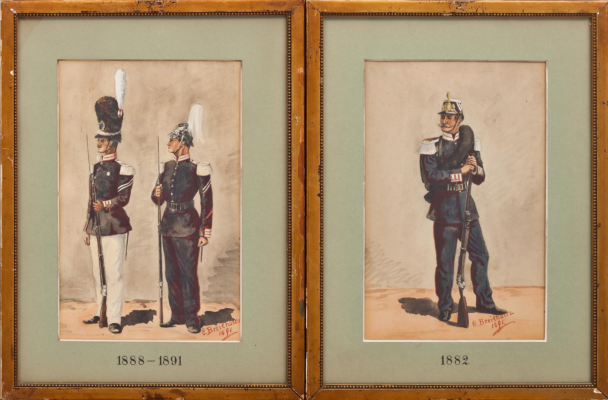 OKÄND KONSTNÄR, 2 st, akvareller, sign C. Breitholtz 1891.