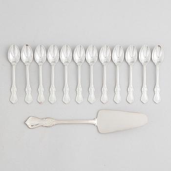 Tweleve coffee spoons and a cake server, silver, model 'Olga', GAB, Eskilstuna, 1994-2006.