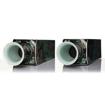 A pair of 'famille noire' vases, Qing dynasty, 19th Century.