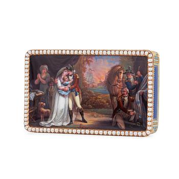 A Swiss late 18th century gold and enamled snuff-box, mark of Georges Rémond, Genève.