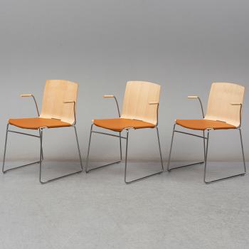 A set of three chairs by Pierre Sindre and a dining table, Gärsnäs.