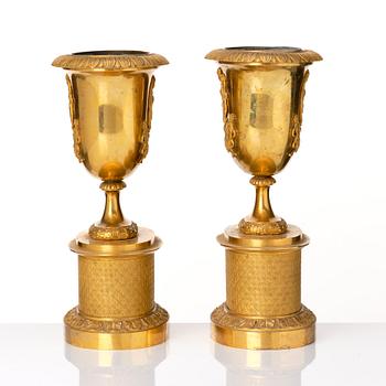 A set of three French Empire early 19th century gilt bronze centre pieces.