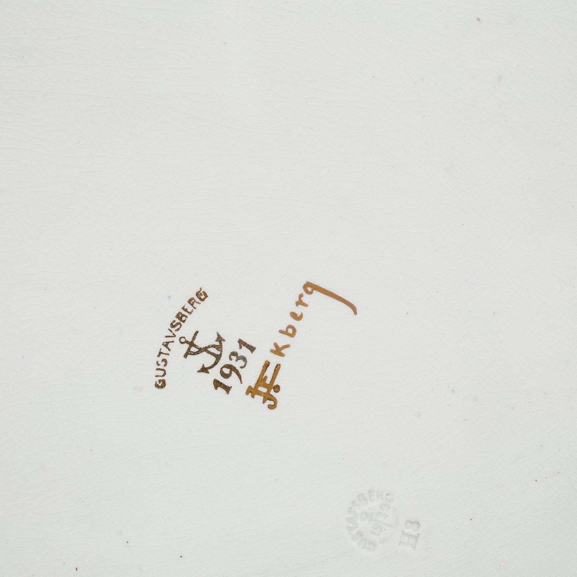 A tray and a bowl by Josef Ekberg for Gustavsberg, 1931 and probably 1937.