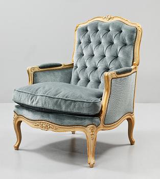 SOFFA samt FÅTÖLJ, rokokostil, 1900-talets andra hälft.