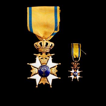 ORDENSTECKEN SAMT MINIATYR, 18 k guld, Pro Patria, 1961. Vikt ca 19 gram.