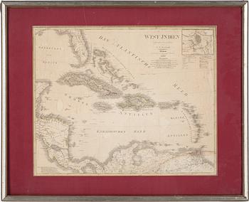 CARL FERDINAND WEILAND, 3 st, kartor över Amerika och Västindien. Weimar 1829-30.