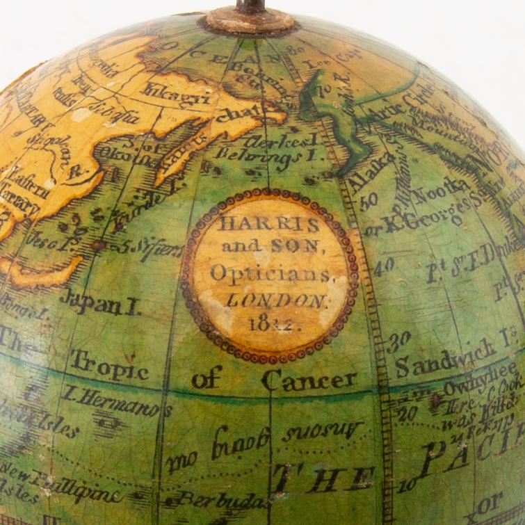 Reseglob med etui, av T. Harris & Son (globfabrikörer verksamma i London, 1802-1907), daterad 1812.