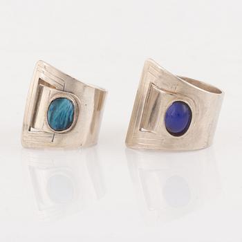 Two silver rings with cabochon cut blue stones, LGE, Guldsmycket Engström & Co.