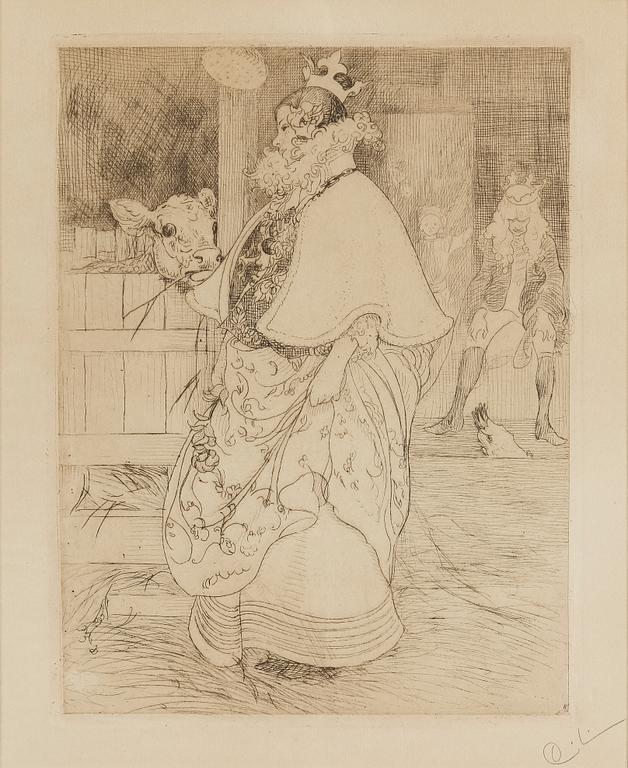 CARL LARSSON, etching, signed C.L. in pencil. Executed 1909. State 2. A few copies signed by hand."Lisbeth and the calf".