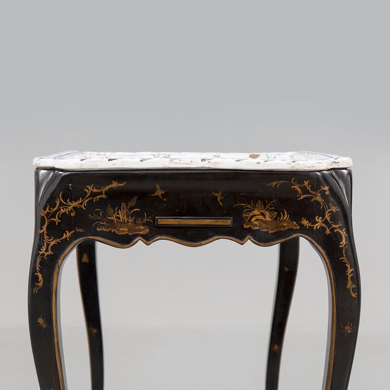 A Swedish Rococo faience tea table, Marieberg 1770.
