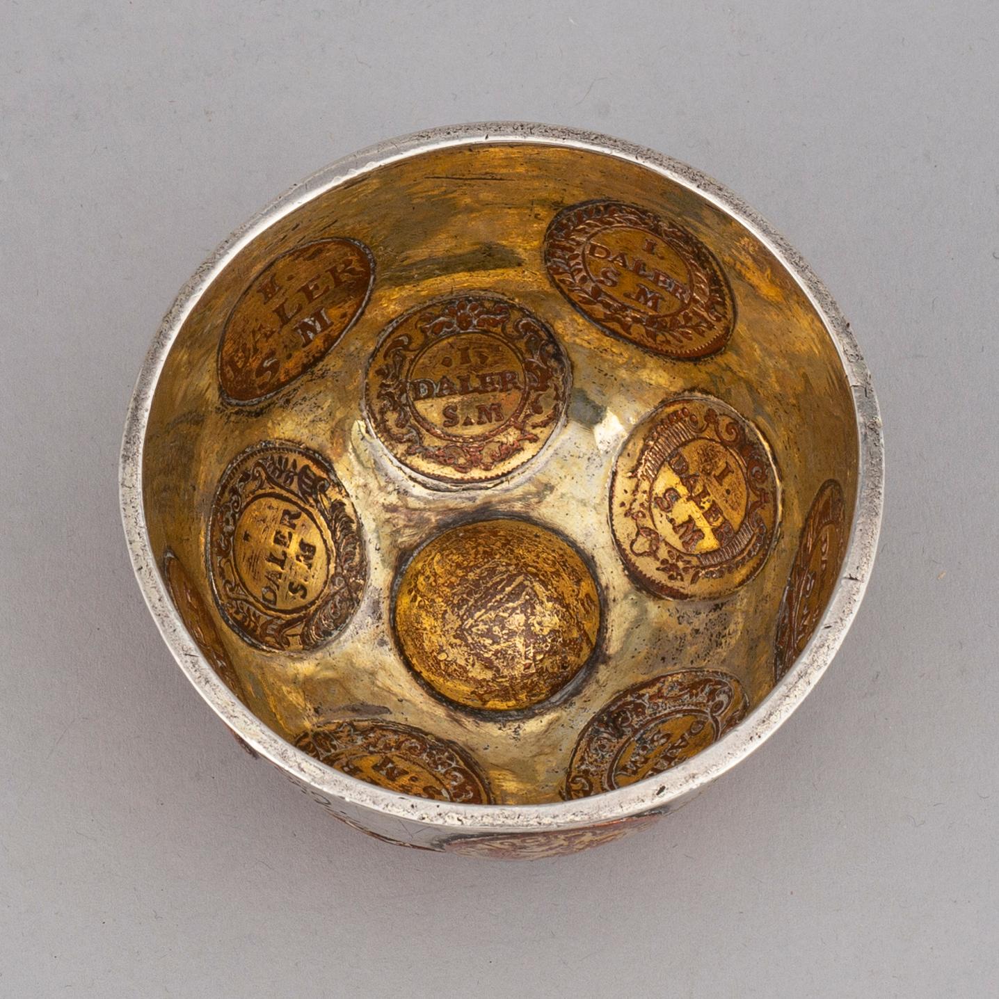 A Swedish 18th century parcel-gilt thumbler, unmarked.