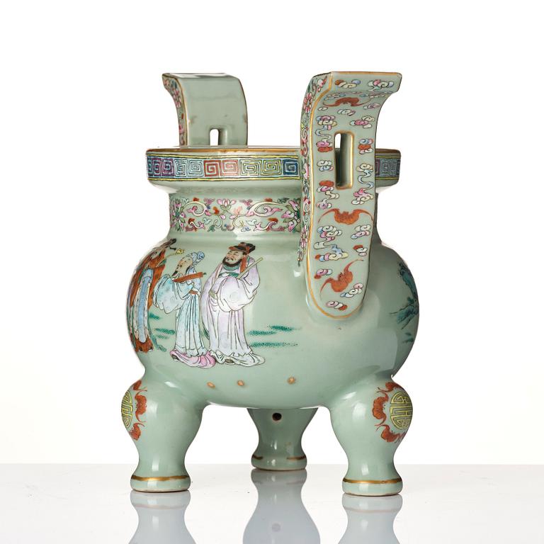 A famille rose tripod censer, Qing dynasty with Qianlong mark.