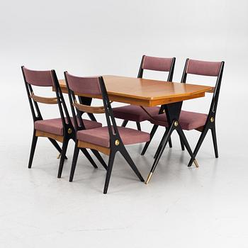 Dining table and four chairs, mid-20th century.