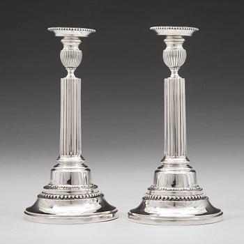Johan Ekholm, ljusstakar, ett par, silver, Stockholm 1788, gustavianska.