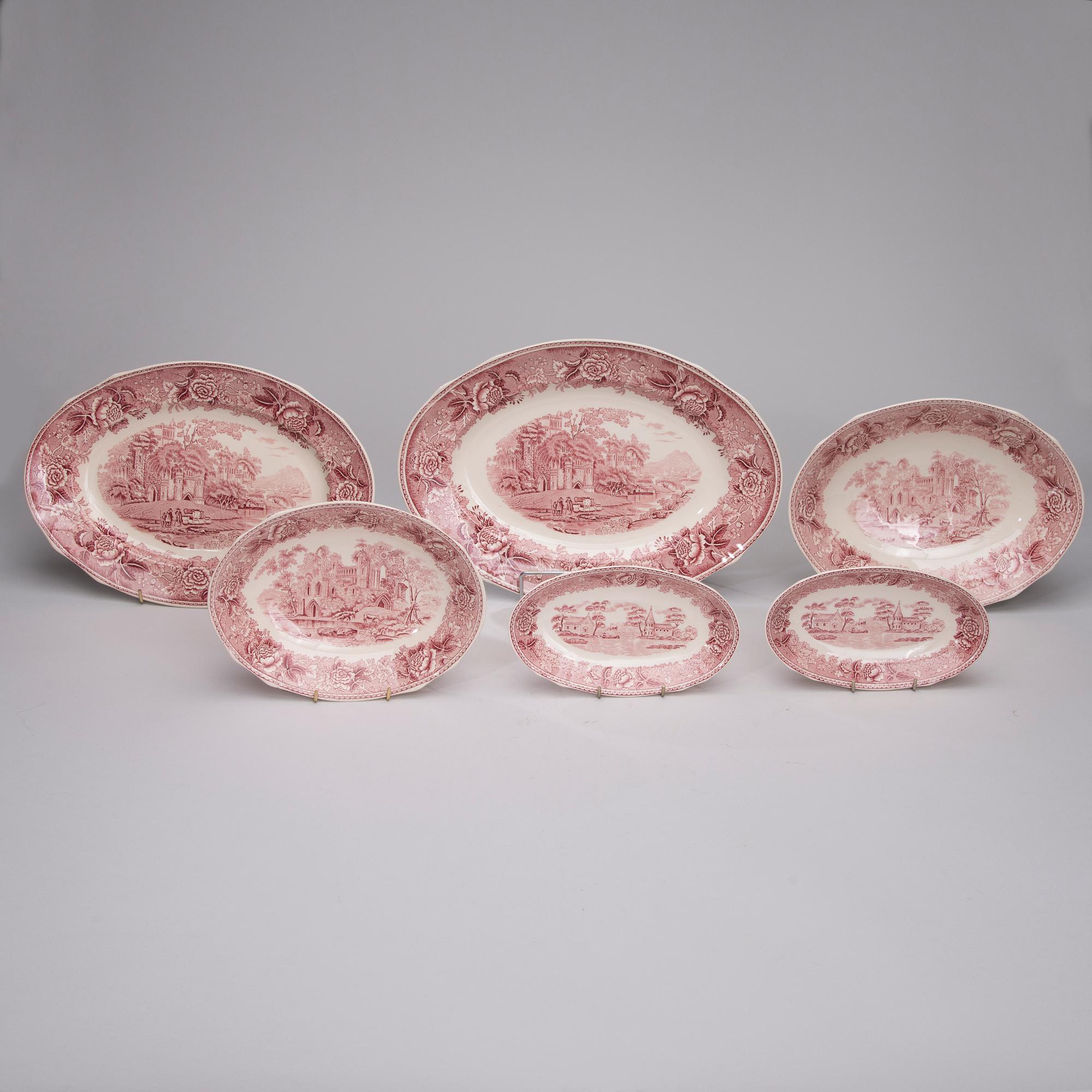 MATSERVIS, 65 delar, ferrafajans, "Maisema" (Landskap) Reinhard Richter, Arabia 1932-1949.