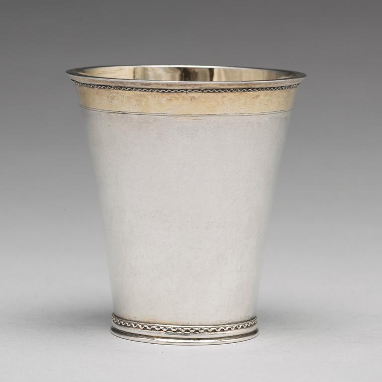 A Swedish early 18th century parcel-gilt silver beaker, mark of Augustinus Rudman, Gavle (1696-1746).