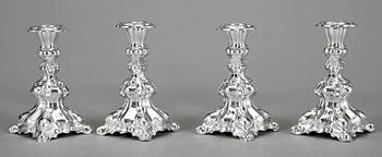 LJUSSTAKAR, 4st, silver, rokokostil, svenska importstämplar, 1900-tal.