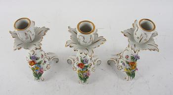 LJUSSTAKAR, 3 st, porslin, Dresden.