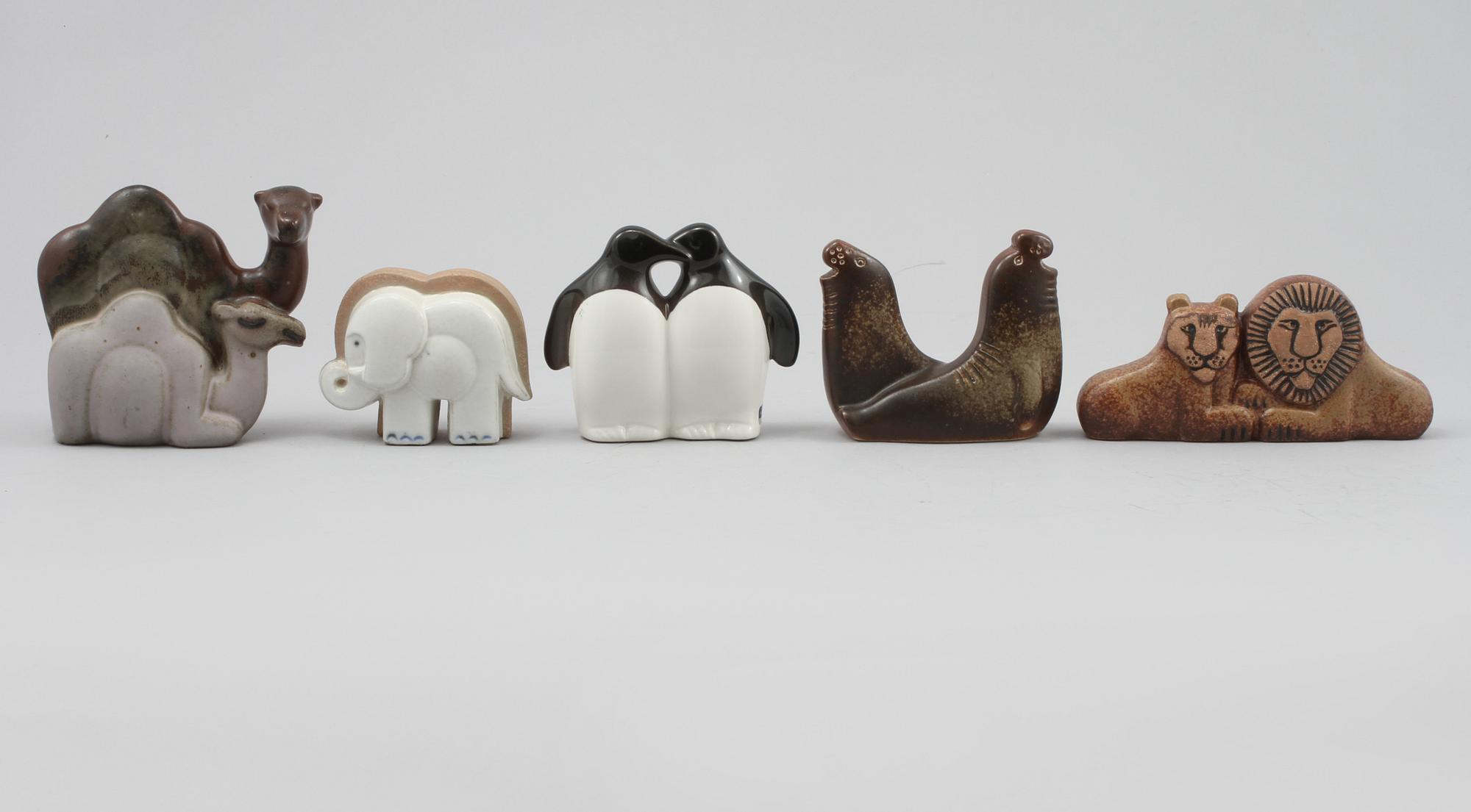 FIGURINER, 5 st, stengods,ur serien "Noaks Ark", Lisa Larson, Gustavsberg, 1900-talets andra hälft.