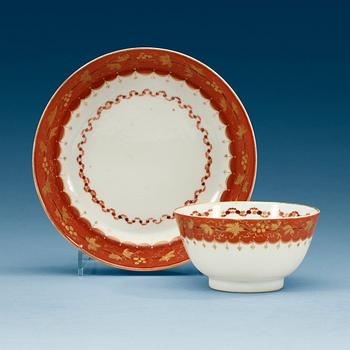 1785. A set of six rouge de fer tea cups with saucers, Qing dynasty, Qianlong (1736-95).
