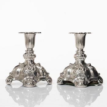 C.G. Hallberg, Candelsticks, a pair, silver, Baroque style, Stockholm 1943.