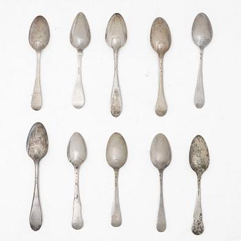 Ten Swedish silver spoons, 18th-19th Century.