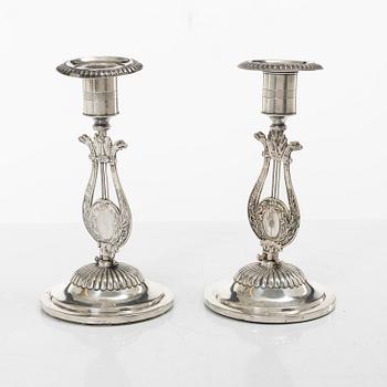 Empire, A pair of Swedish silver candlesticks, mark of Otto Wilhelm Kjellberg,  Västerås 1838.