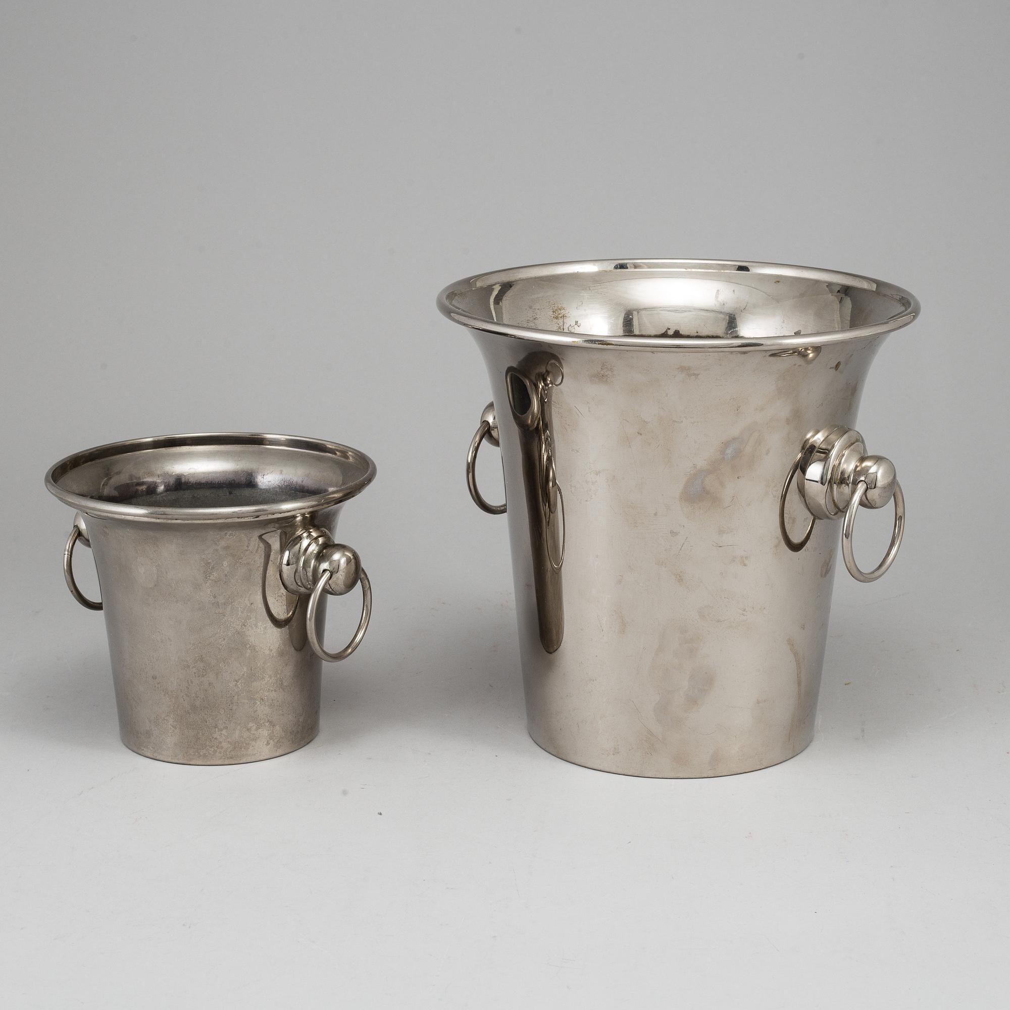 A silver plated wine cooler and ice bucket, one by O H Lagerstedt A-B Eskilstuna, mid 20th century.