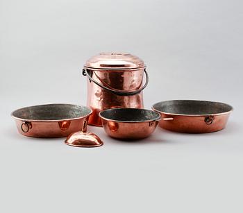 SAMLING KOPPARFÖREMÅL, 5 delar, 1800-tal.