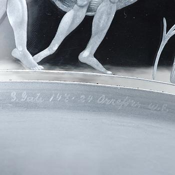 Simon Gate, an engraved glass bowl and stand, Orrefors, Sweden  1924, model 147.