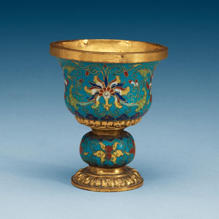 A gilt cloisonné libation cup, Qing dynasty, 18th Century.