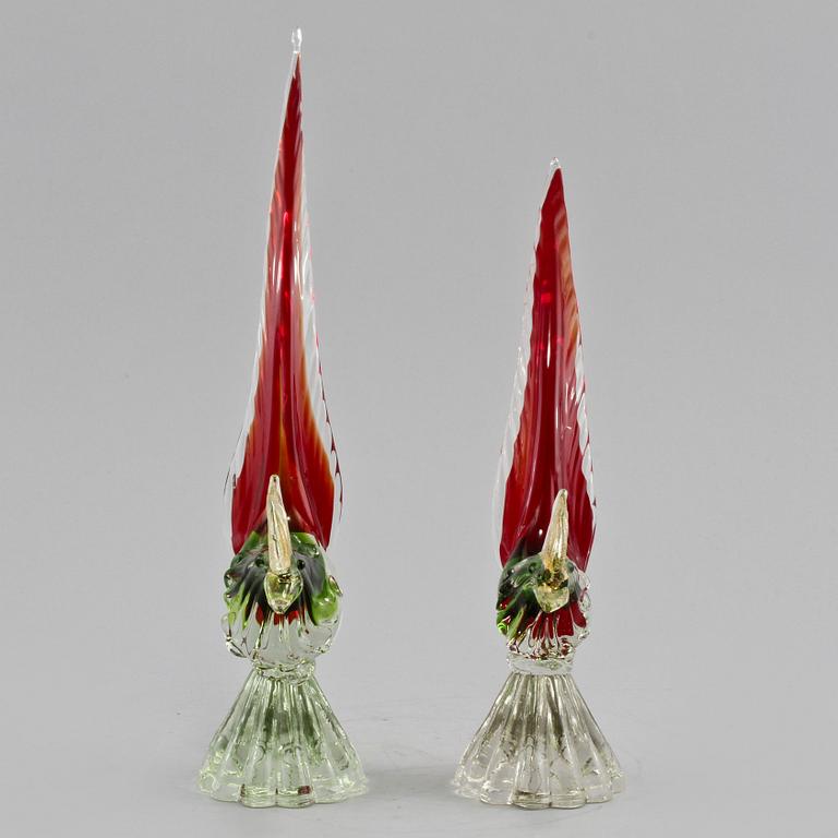 FIGURINER, 2 st snarlika, glas, Murano, Italien, omkring 1900-talets mitt.