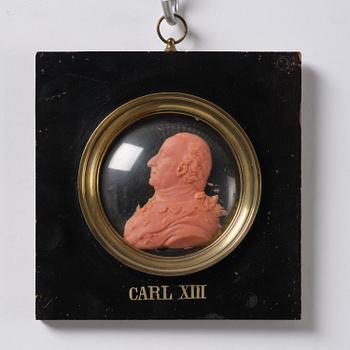 A set of twenty wax portraits of Swedish monarchs, late 19th century.