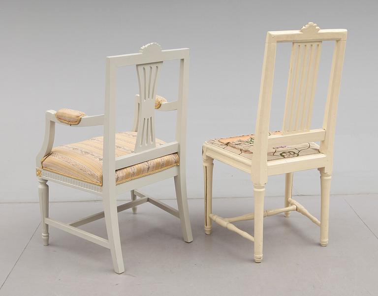 KARMSTOL OCH STOL, gustaviansk stil, 1800-/1900-tal.