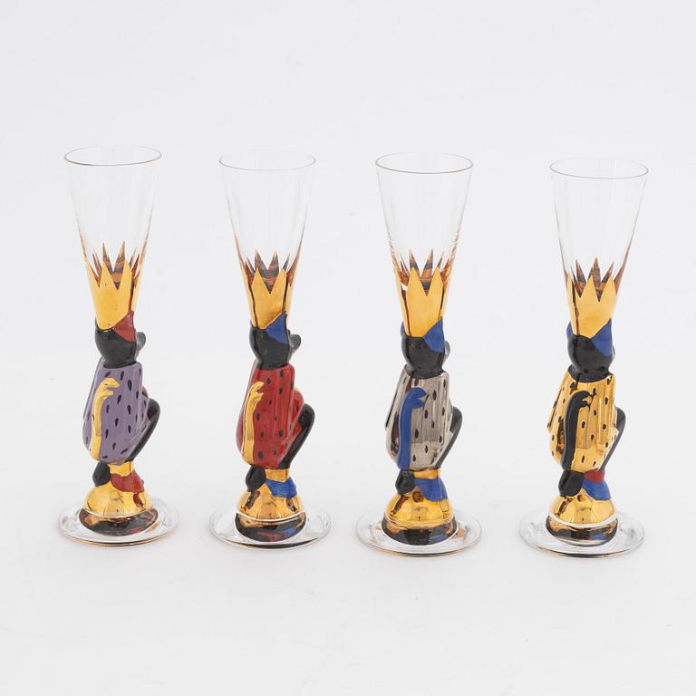 Gunnar Cyrén, four 'Smådjävlar' vodka glasses, Nobel, Orrefors.