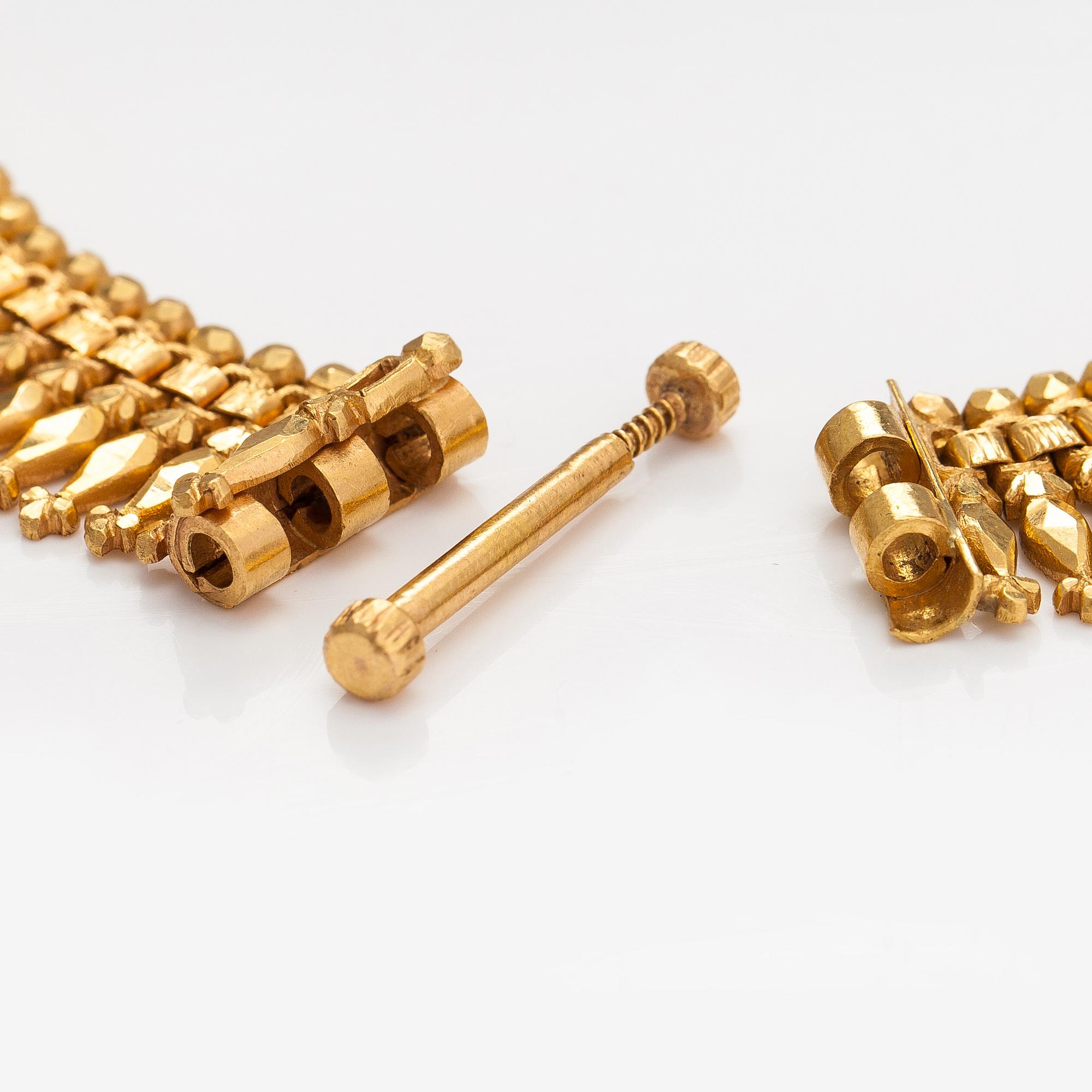 Halsband, armband och örhängen, 14-21K guld.
