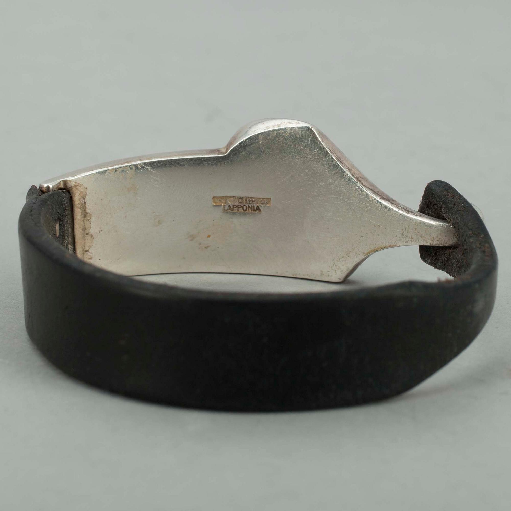 BJÖRN WECKSTRÖM, HALSSMYCKE, ARMBAND samt SKÄRP, silver, läder, Björn Weckström, Lapponia 1984.
