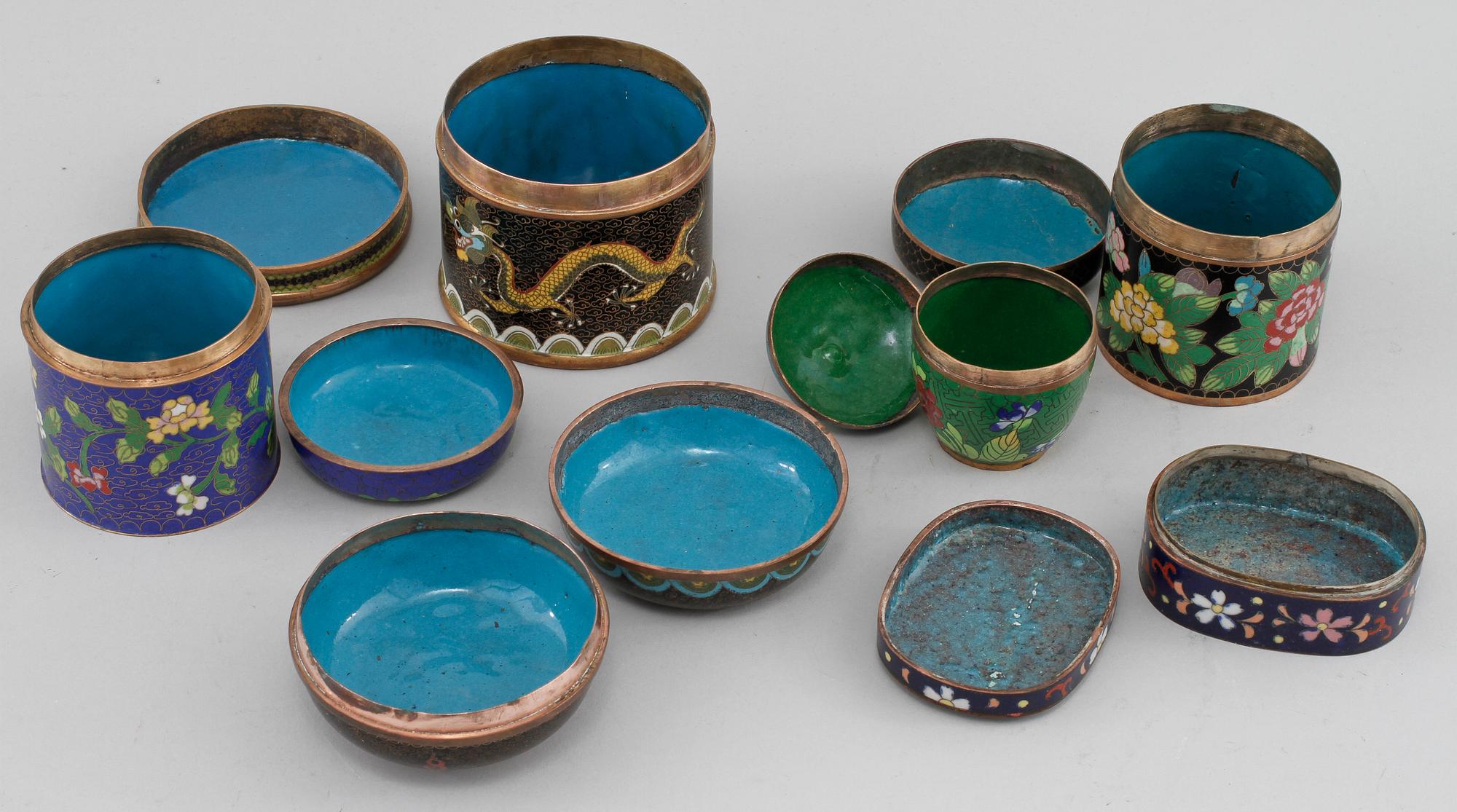 PARTI LOCKBURKAR, 6 st, cloisonne, 1900-tal.