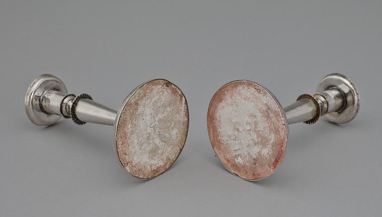 LJUSSTAKAR, ett par, silver, empire, Joachim Flodin, Stockholm 1832.
