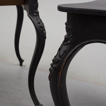 A pair of end of the 19th century new rococo style painted card tables.