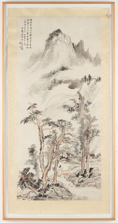 A framed scroll painting, attributed to Gu Kunbo (1905-1970).