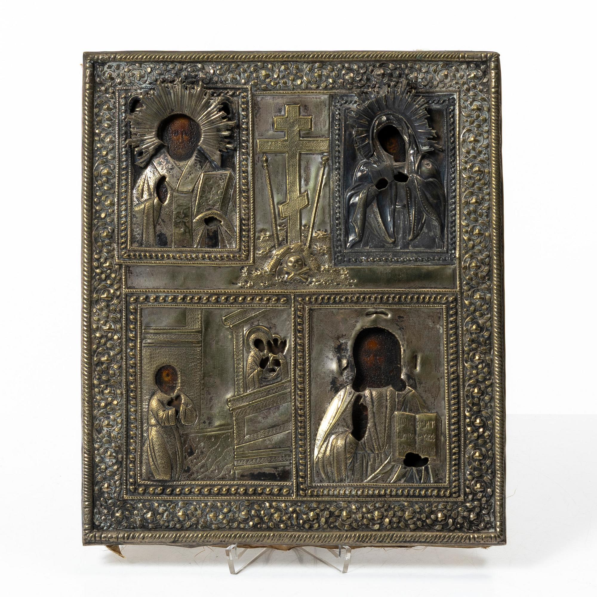 A Russian icon with oclad, 19th Century.