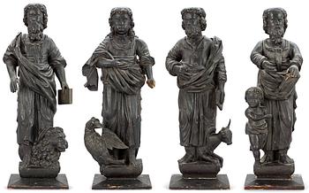 Four Swedish Baroque wooden figures depicting the Evangelists.