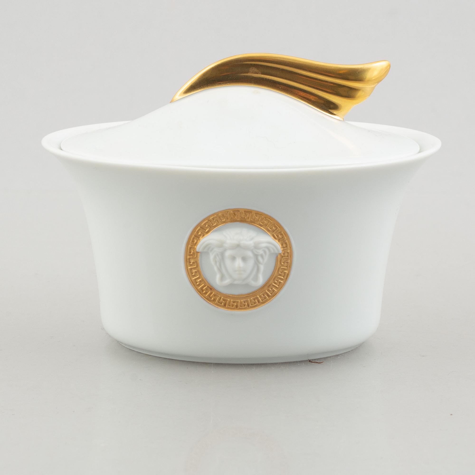 A set of eight porcelain coffee service pieces, 'Ikarus Médaillon Méandre d'Or', Versace for Rosenthal.