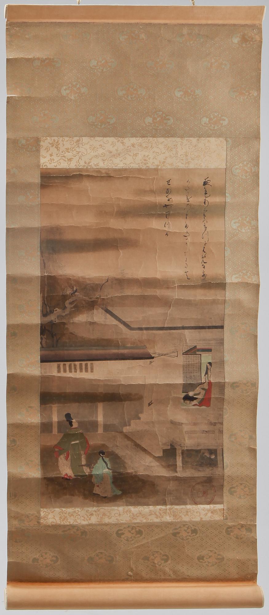 KAKEMON, blandteknik på papper, Japan, troligen 1800-tal.